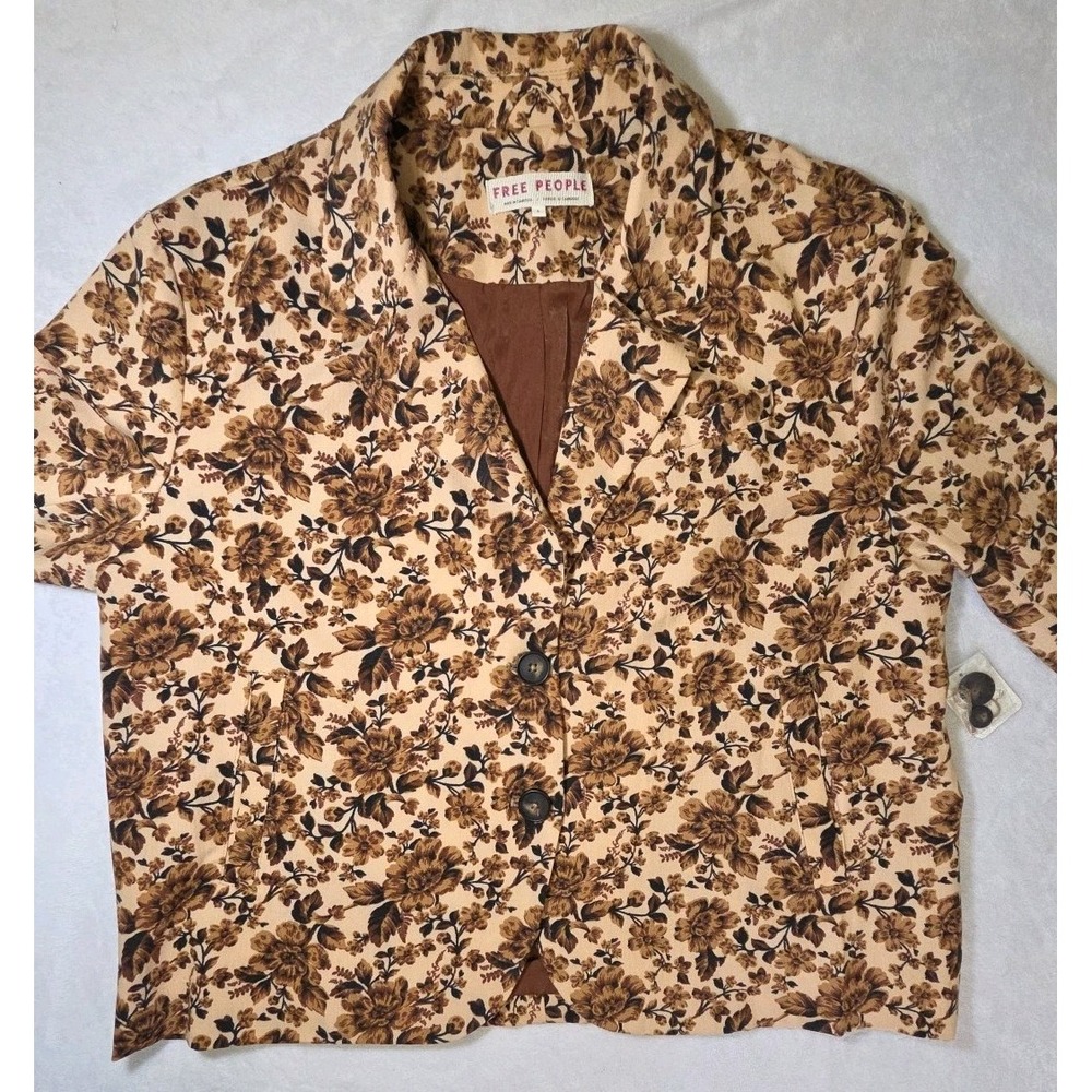 Free People Cali Floral Print Boxy Single Breasted Blazer Sand Sable Size L $168 - Picture 11 of 16